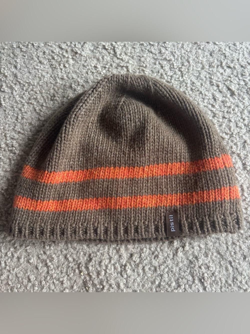 Pistil Youth Brown/Orange Striped Beanie Hat Lined One Size Winter Wool Blend